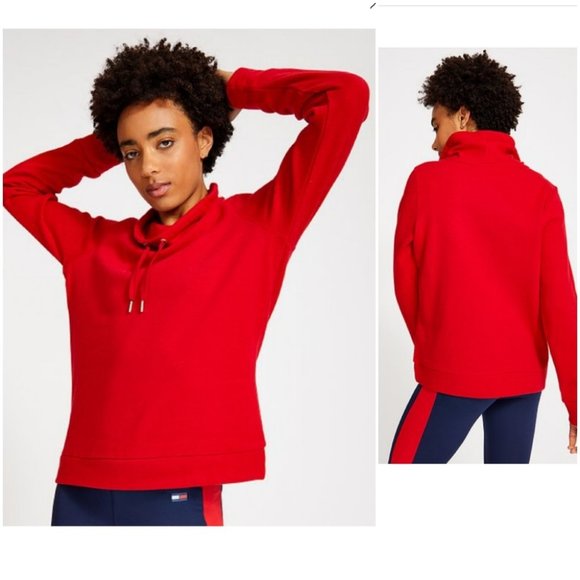 CUTE TOMMY HILFIGER RICH RED PATCH COWL NECK PULLOVER💕 - Picture 1 of 12